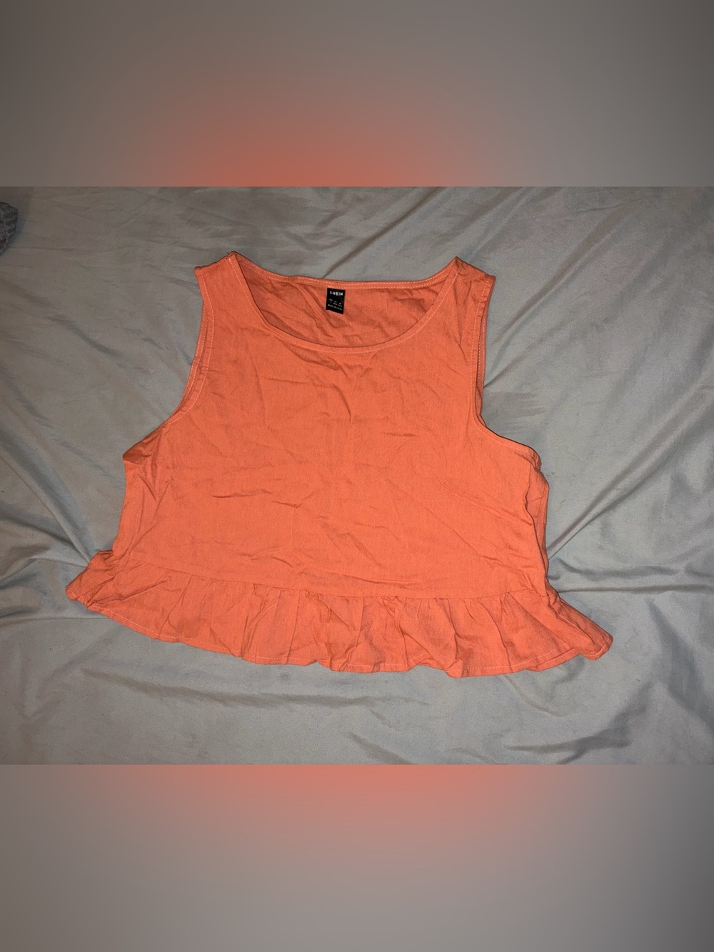 Coral-Orange Ruffle Hem Crop Tank